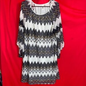 Tacera Women's Multicolor Chevron Pattern Lace Overlay Knee Length Dress Siz